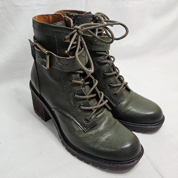 Zodiac Gemma Leather Block Heel Combat Lace-up Zip Boots Green Women's 6.5M - Picture 3 of 10